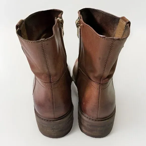 Coach Leather Ankle Boots Women’s Size 8 Brown Zip-Up Logo Turnlock Detail - Picture 3 of 11
